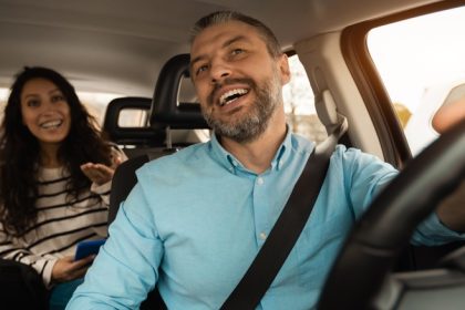 people talking in car