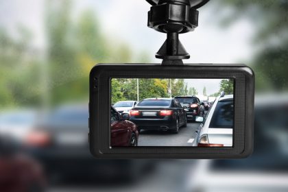 Dash cam mounted on car