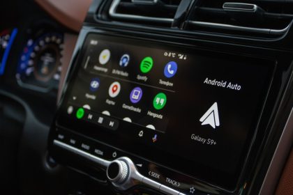 Android Auto interface on vehicle dashboard