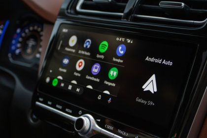 modern car dashboard with the Android Auto app