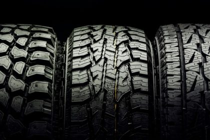 Three all-terrain tires in a row